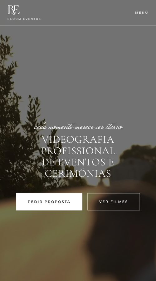 Pré-visualização da página de Bloom Eventos no telemóvel.
