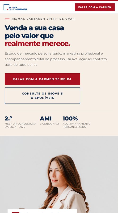 Pré-visualização da página de Carmen Teixeira no telemóvel.